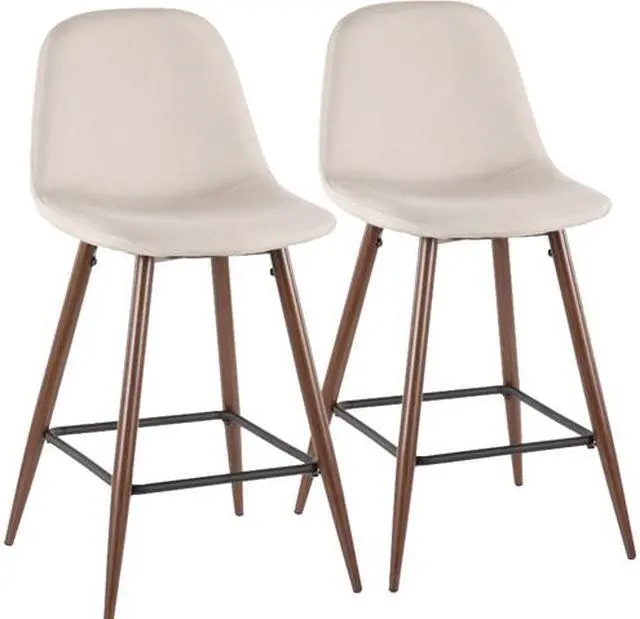 Main image of LumiSource CS-PEB WL+BG2 Pebble Counter Stool - Set Of 2 Walnut Metal, Beige Fabric, Black Metal