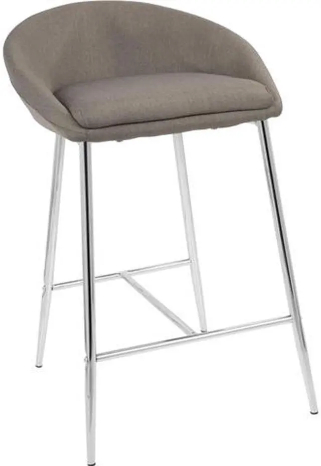 Main image of LumiSource Matisse 26 in. Chrome and Grey Fabric Upholstered Counter Stool (Set of 2)