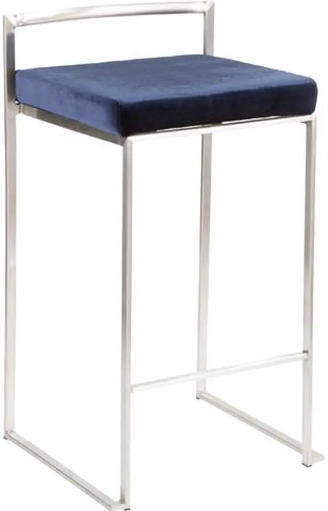 Main image of LumiSource Fuji 26 in. Stainless Steel Stackable Counter Stool with Blue Velvet Cushion (Set of 2)