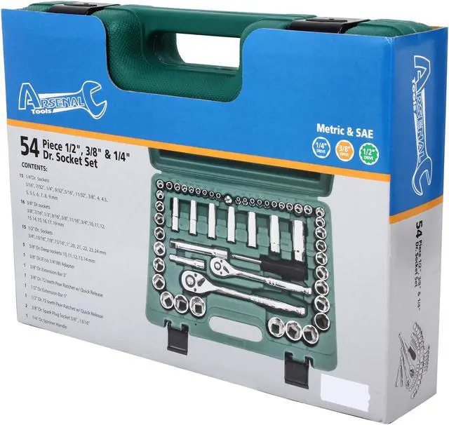 Alt view image 4 of 4 - ARSENAL 54-Piece Professional 1/2", 3/8" & 1/4" Dr. Socket Set, Chrome Vanadium Steel, Mirror Finishing, ANSI Standards, Life Time Warranty, Made in Taiwan