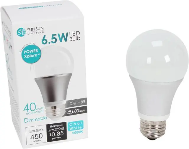 Alt view image 4 of 4 - SunSun Lighting A19 LED Light Bulb / E26 Base / 6.5W / 40W Replace / 450 Lumen / Dimmable / UL / 5000K / Cool White