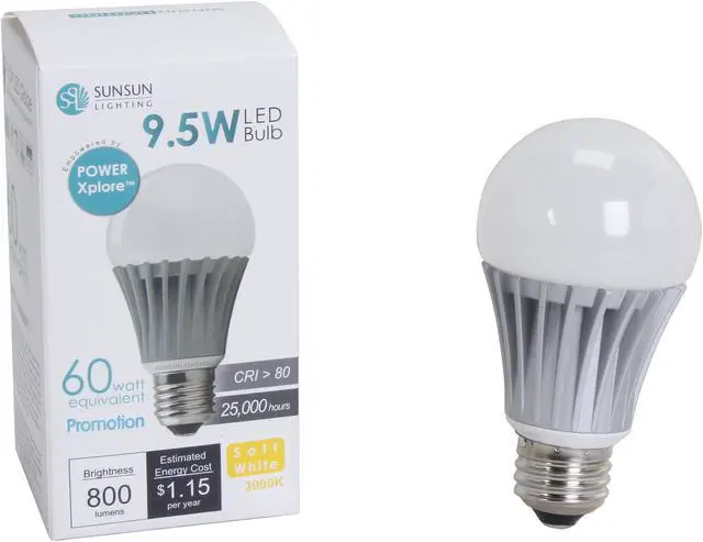Alt view image 4 of 4 - SunSun Lighting A19 Non-Dimmable LED Light Bulb / E26 Base / 9.5W / 60W Replace / 800 Lumen / UL / 3000K / Soft White