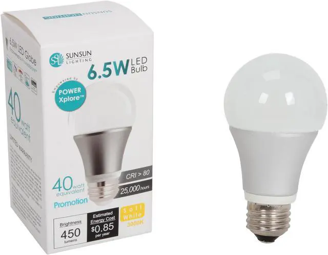 Alt view image 4 of 4 - SunSun Lighting A19 Non-Dimmable LED Light Bulb / E26 Base / 6.5W / 40W Replace / 450 Lumen / UL / 3000K / Soft White