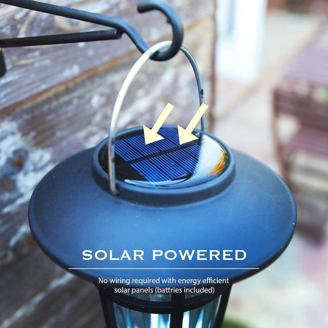 Alt view image 2 of 7 - Landia Home Solar Wall Lanterns - Stainless Steel with Decorative Glass Solar Wall Lights for Outdoor, Black (2-Pack)