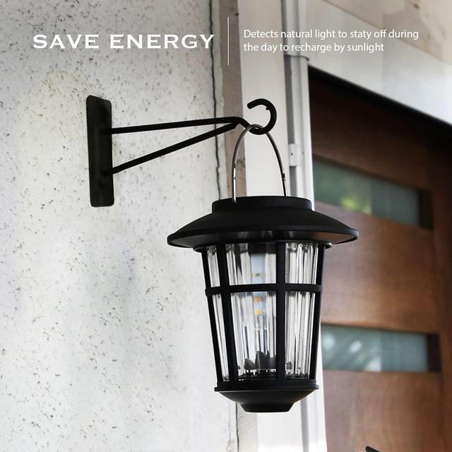 Alt view image 3 of 7 - Landia Home Solar Wall Lanterns - Stainless Steel with Decorative Glass Solar Wall Lights for Outdoor, Black (2-Pack)