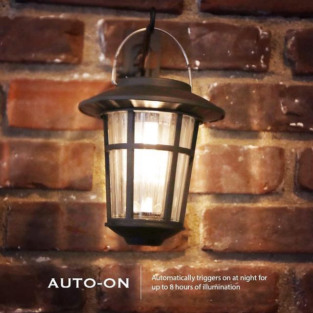 Alt view image 4 of 7 - Landia Home Solar Wall Lanterns - Stainless Steel with Decorative Glass Solar Wall Lights for Outdoor, Black (2-Pack)