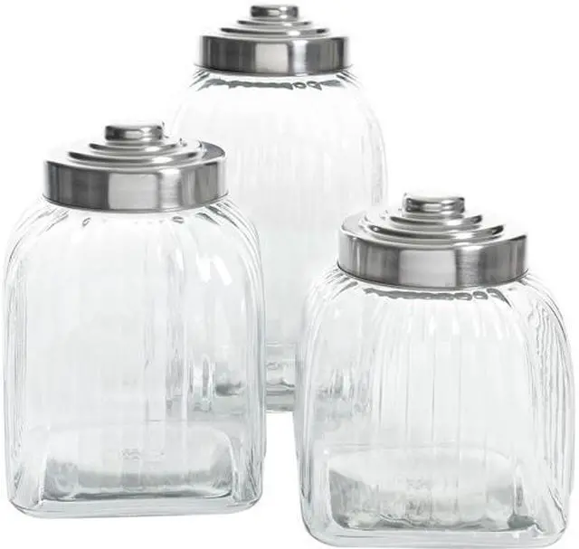 Main image of Gibson Home General Store Cottage Chic 3 Piece Canister Set w/ Stainless Steel Lid - Square
