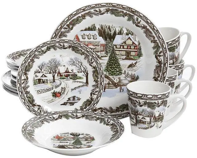 Main image of GIBSON 16-Piece Christmas Toile Dinnerware Set (105979.16)