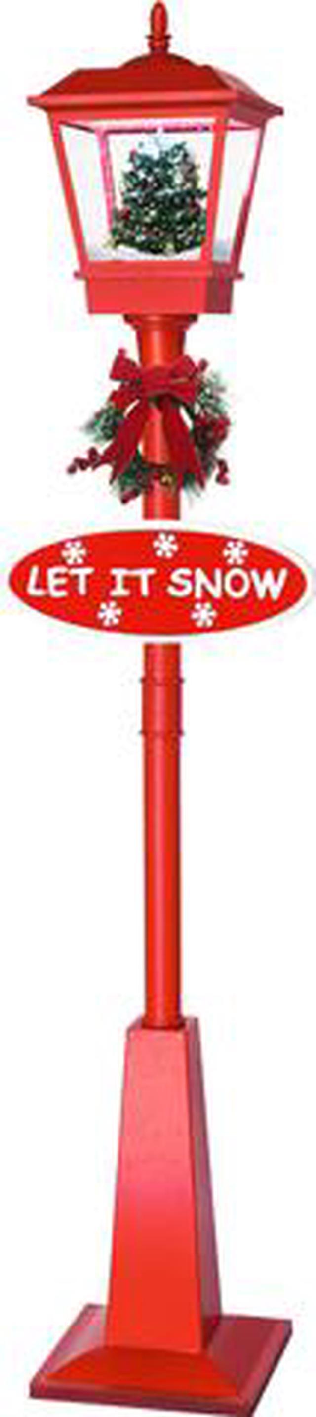Fraser Hill Farm 71 in. Double Musical Lamp Post with 2 Red Lanterns and Snow