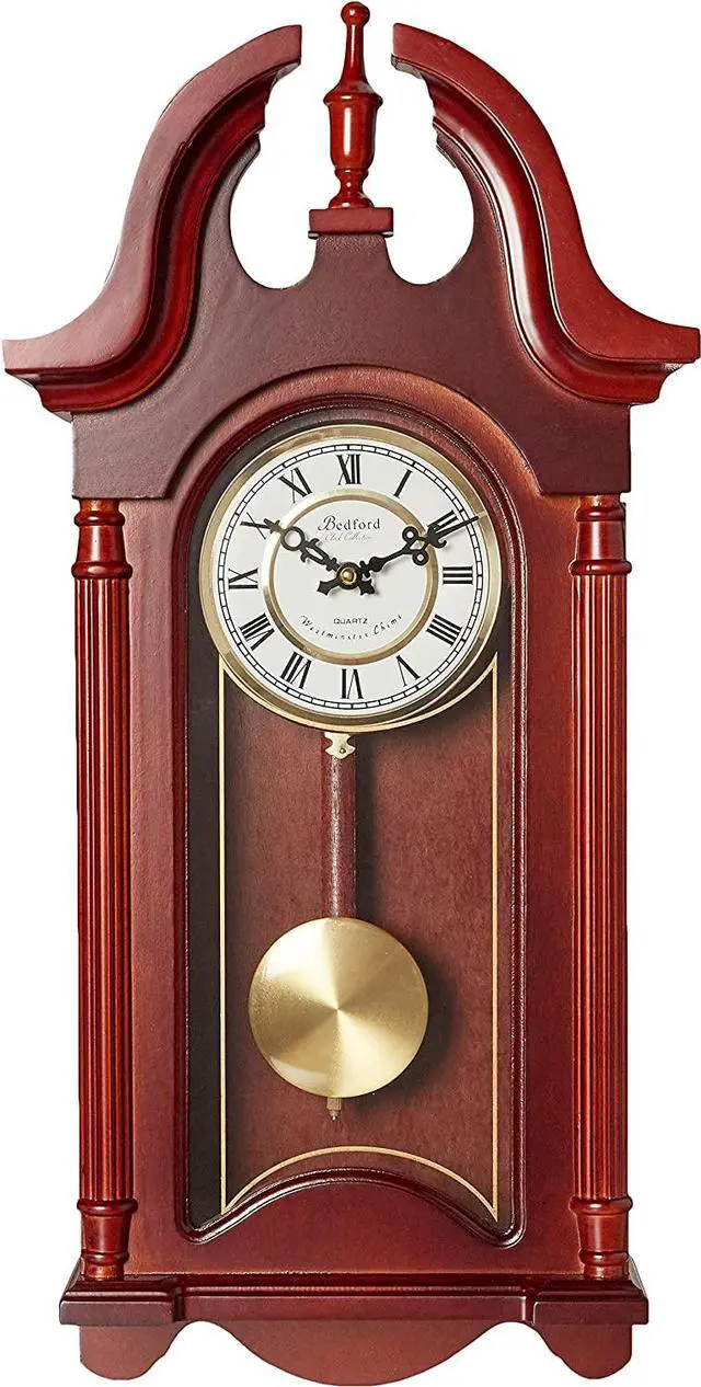 Alt view image 2 of 4 - Bedford Clock Collection 26.5" Colonial Mahogany Cherry Oak Finish Chiming Wall
