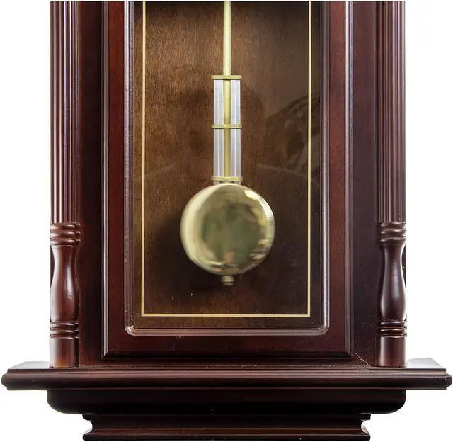 Alt view image 2 of 7 - Bedford Clock Collection 38 Inch Chiming Pendulum Wall Clock in Cherry Oak Finish