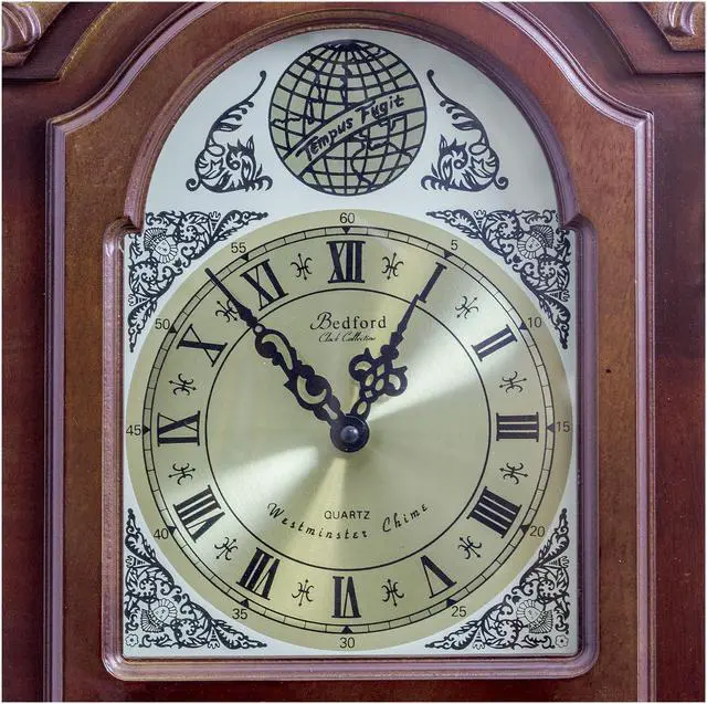 Alt view image 7 of 7 - Bedford Clock Collection 38 Inch Chiming Pendulum Wall Clock in Cherry Oak Finish