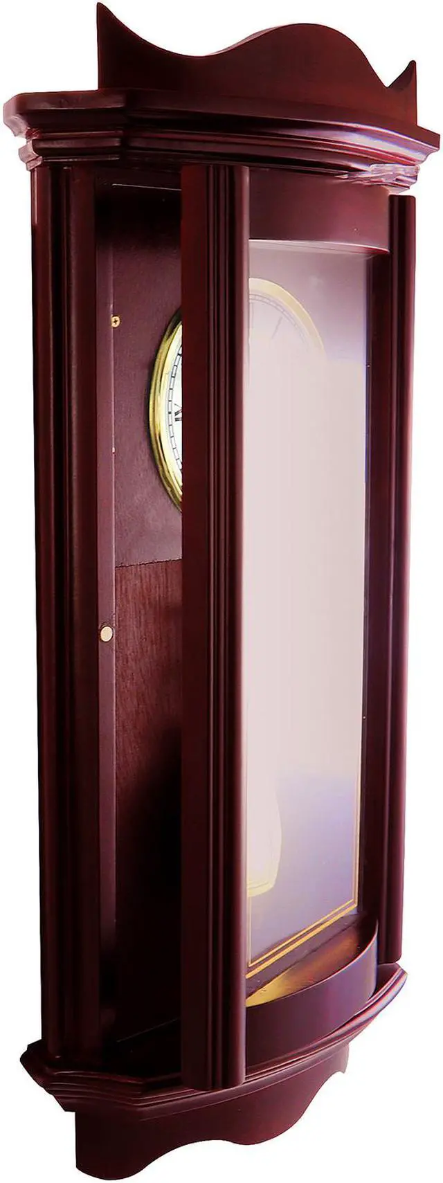 Alt view image 4 of 7 - Bedford Clock Collection Weathered Chocolate Cherry Wood 25 Inch Wall Clock with Pendulum