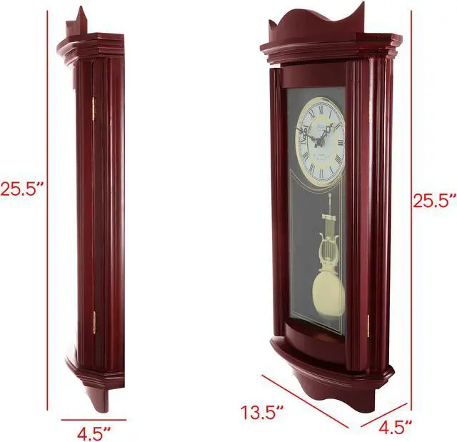 Alt view image 6 of 7 - Bedford Clock Collection Weathered Chocolate Cherry Wood 25 Inch Wall Clock with Pendulum