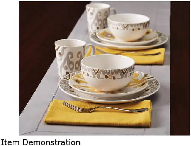 Alt view image 7 of 7 - Rachael Ray Ikat Stoneware Dinnerware Set, 16-Piece, Yellow/Gray
