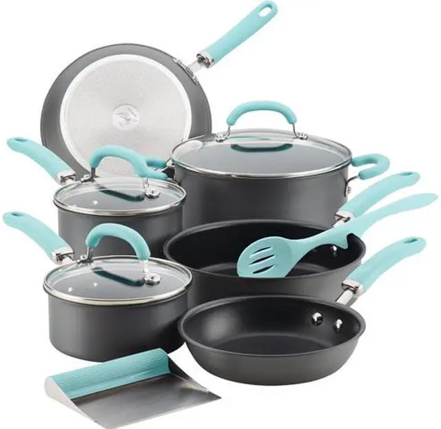Main image of Rachael Ray Create Delicious Hard-Anodized Aluminum Nonstick Cookware Set, 11-Piece, Light Blue Handles