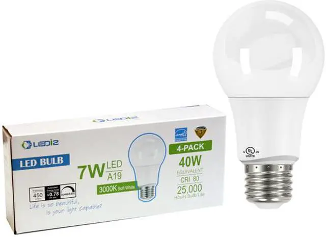 Alt view image 2 of 2 - LEDi2, 4 Pack LED light bulb, A19 Dimmable, E26 Base, 7W 3000K, 40W Equivalent, 450 lm, with Energy Star