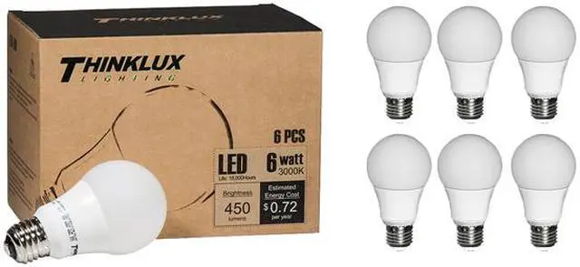Alt view image 4 of 4 - Thinklux 6-PK-TKUA19S02-6W-830 40 Watts Equivalent LED Light Bulb