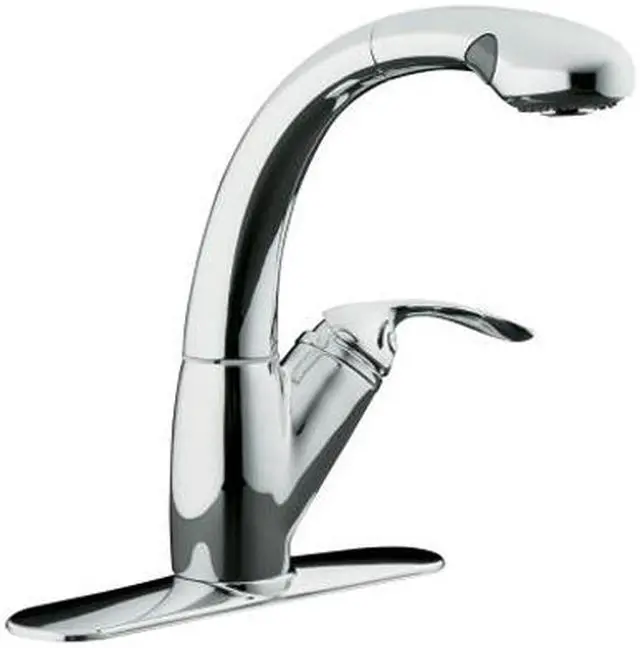 Main image of KOHLER K-6352-CP Avatar Single-Control Pullout Kitchen Sink Faucet with Right Side Lever Handle and Color-Matched Sprayhead Polished Chrome