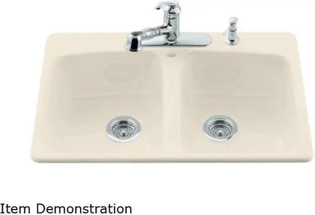Main image of KOHLER K-5942-4-47 Brookfield Self-rimming Kitchen Sink, 4-hole, Almond