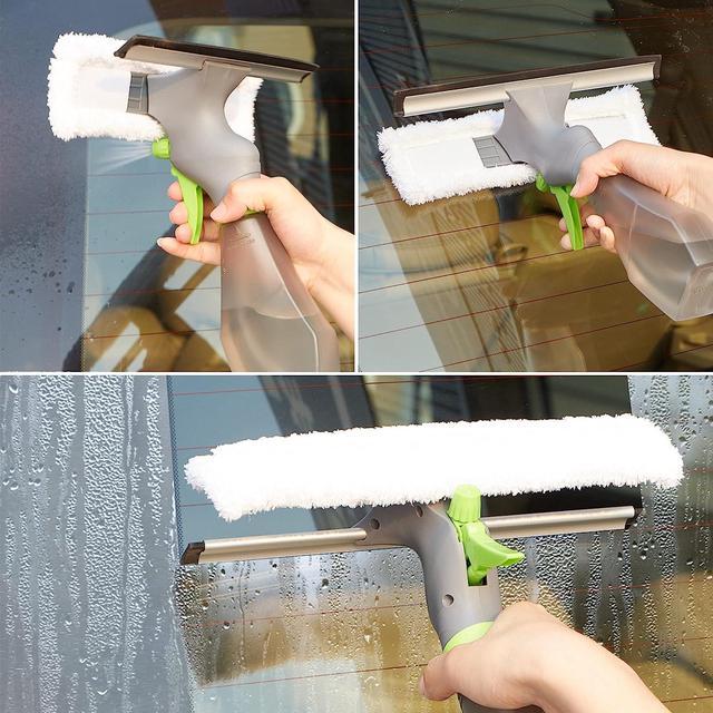 True & Tidy Glass Cleaner Spray Bottle with Built-in Squeegee 