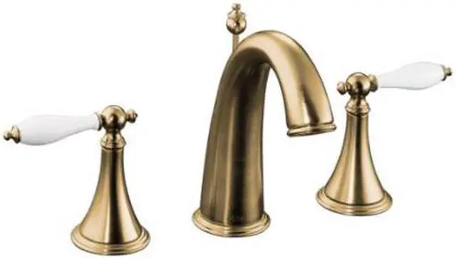 Main image of KOHLER K-310-4P-BV 8" Widespread Finial Traditional Widespread Lavatory Faucet w/ Lever Handles & White Inserts Brushed Bronze