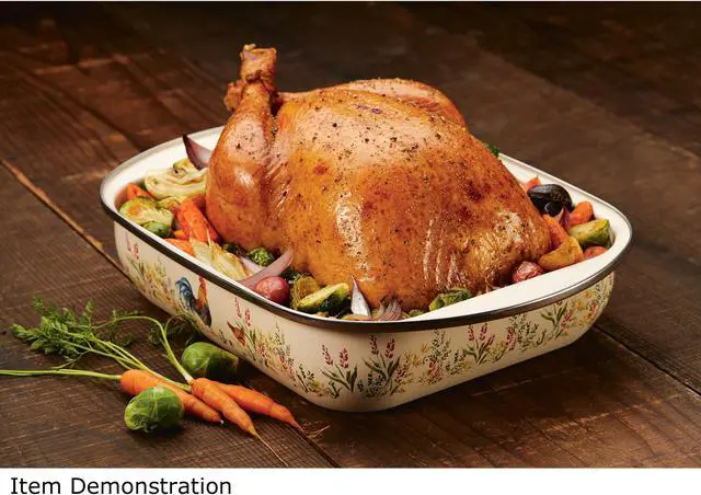 Alt view image 3 of 3 - Paula Deen Enamel-on-Steel Roaster with Removable Chrome Rack, 14-Inch x 12-Inch, Garden Rooster
