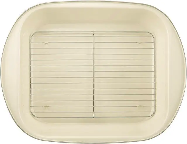 Alt view image 2 of 3 - Paula Deen Enamel-on-Steel Roaster with Removable Chrome Rack, 14-Inch x 12-Inch, Garden Rooster