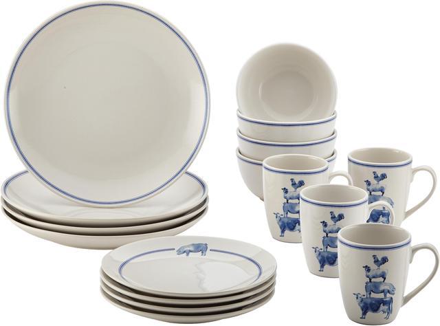 Paula Deen Stoneware Dinnerware 16 Piece Set Country Barnyard Blue Newegg