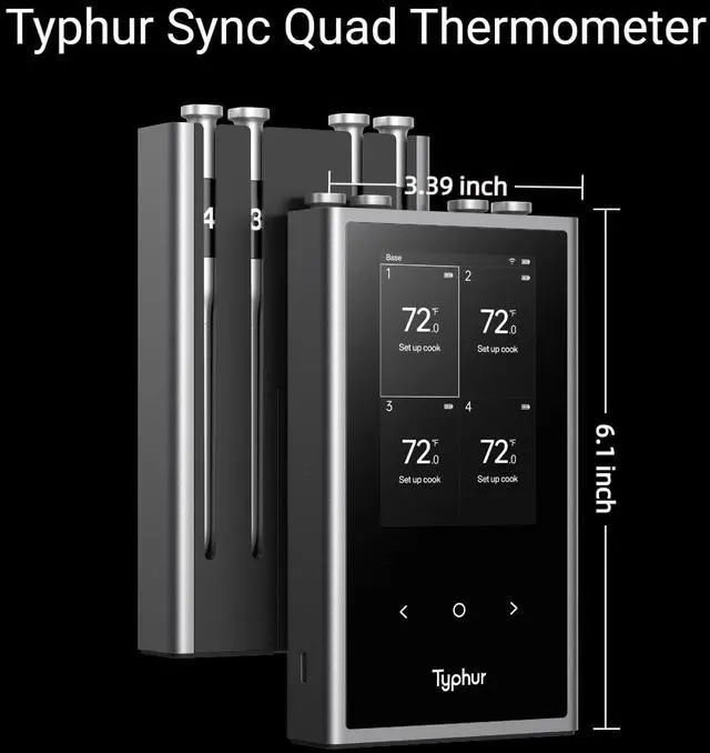 Alt view image 2 of 9 - Typhur Sync WT08 Quad Digital Probe Bluetooth Compatibility Meat Thermometer,