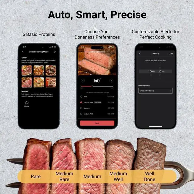 Alt view image 3 of 9 - Typhur Sync WT08 Quad Digital Probe Bluetooth Compatibility Meat Thermometer,