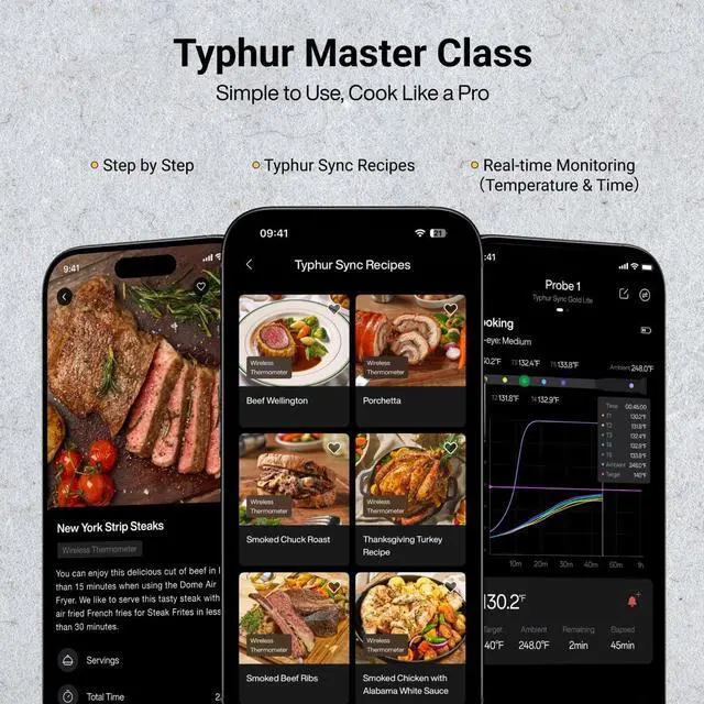 Alt view image 4 of 9 - Typhur Sync WT08 Quad Digital Probe Bluetooth Compatibility Meat Thermometer,