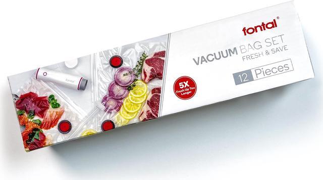 Main image of FONTAL Vacuum Reusable Food Sealer Bags 12 Pack (Size: 7.9" x 8.9" and 10.2" x 13.6" and 11.8" x 19.1") Electric Vacuum Not included