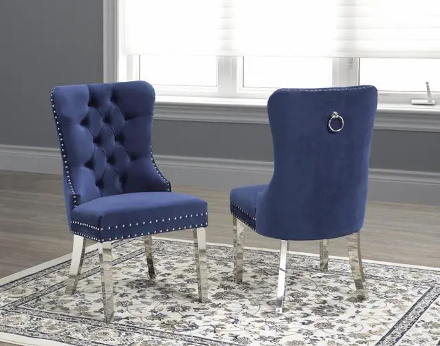 Alt view image 2 of 4 - Brassex Dining Chair - Set of 2 - Navy (F459-BL)
