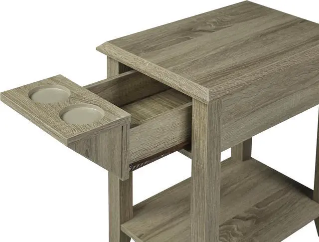 Alt view image 3 of 3 - Brassex Telephone Stand with Storage Drawer and Cupholders - Dark Taupe (172146)