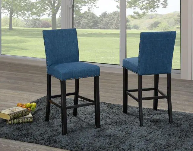 Alt view image 2 of 2 - Brassex Avery 29" Barstool - Set of 2 - Blue Fabric (162-29 BL)
