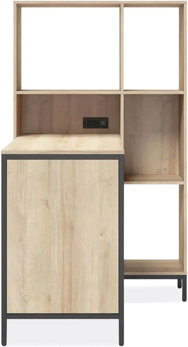 Alt view image 2 of 4 - Whalen Furniture Turing Home Office Workstation with Integrated Bookcase and Power Center - Desert Ash/Black SPLS-TU48CD
