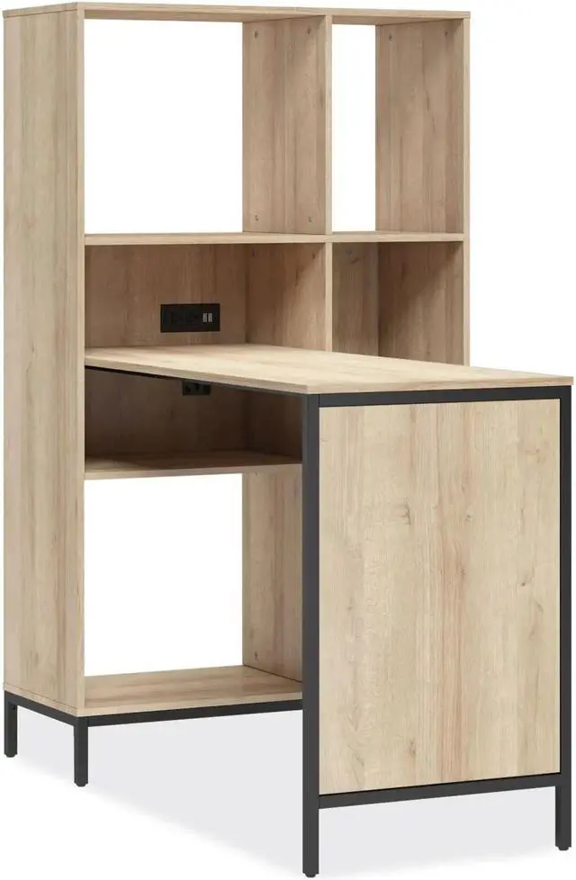 Alt view image 3 of 4 - Whalen Furniture Turing Home Office Workstation with Integrated Bookcase and Power Center - Desert Ash/Black SPLS-TU48CD