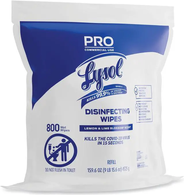 Main image of Lysol 19200-99857 Professional Disinfecting Wipe Bucket Refill, 6 x 8, Lemon and Lime Blossom, 800 Wipes/Bag, 2 Refill Bags/Carton