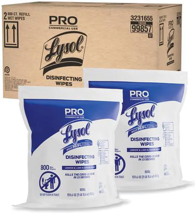 Alt view image 2 of 5 - Lysol 19200-99857 Professional Disinfecting Wipe Bucket Refill, 6 x 8, Lemon and Lime Blossom, 800 Wipes/Bag, 2 Refill Bags/Carton