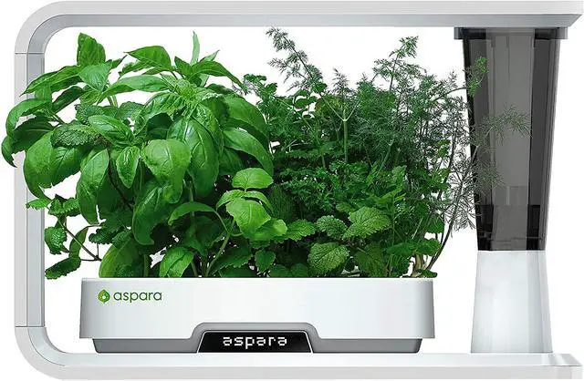 Main image of Aspara GS1003W Smart Hydroponic Indoor Growing System, 16 Plant Capsule Capacity, with 86 LED Lights, 10 Smart Sensors & Removable Water Reservoir, iOS and Android App Compatible, White