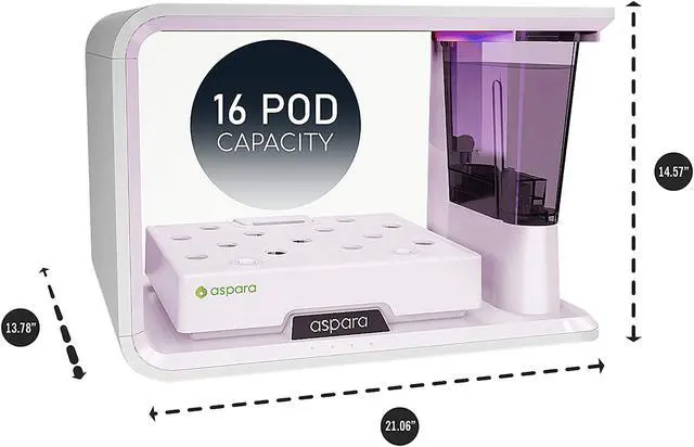 Alt view image 4 of 9 - Aspara GS1003W Smart Hydroponic Indoor Growing System, 16 Plant Capsule Capacity, with 86 LED Lights, 10 Smart Sensors & Removable Water Reservoir, iOS and Android App Compatible, White