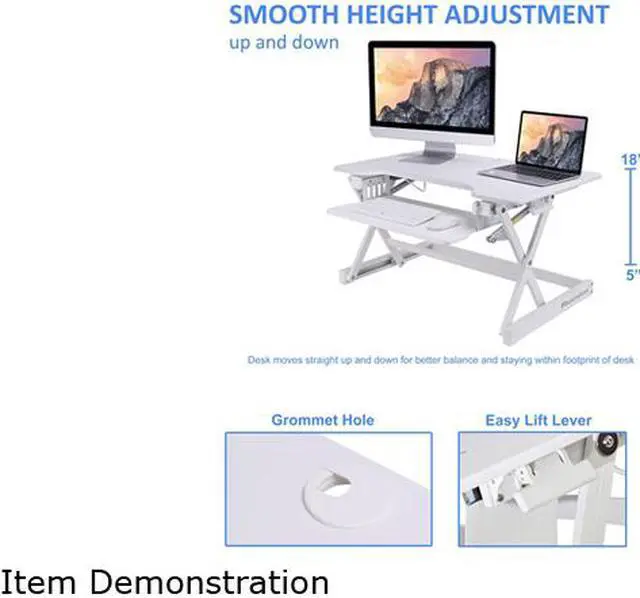 Alt view image 5 of 8 - Rocelco EADR-W EADR Sit To Stand Adjustable Height Desk Riser w/Easy Up-Down Handles, Enhanced Vertical Range White