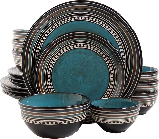 Main image of Gibson Overseas Cafe Versailles 16 Piece Double Bowl Dinnerware Set, Blue