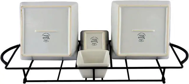 Alt view image 2 of 5 - Gibson Overseas Gracious Dining Set of 4 Serving Tidbit Dishes Set w/ Metal Rack