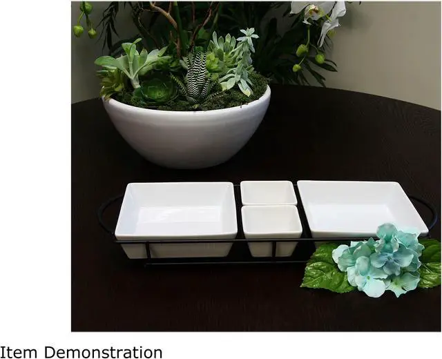 Alt view image 4 of 5 - Gibson Overseas Gracious Dining Set of 4 Serving Tidbit Dishes Set w/ Metal Rack