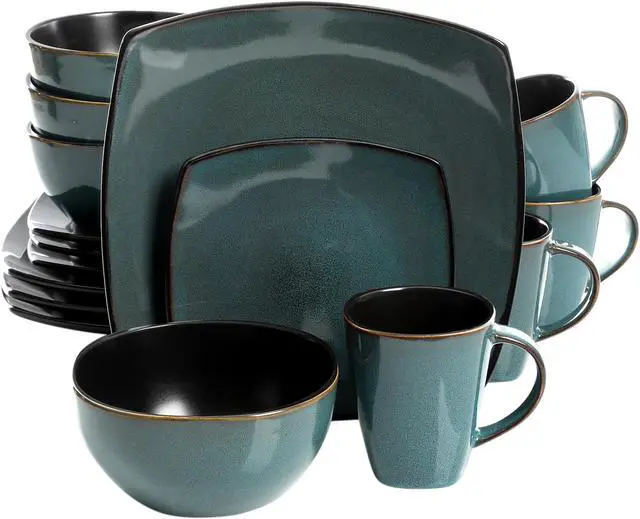 Main image of Gibson Overseas Soho Lounge 16-Piece Soft Square Dinnerware Set, Teal Green