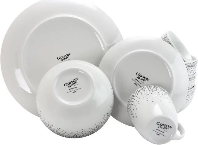 Alt view image 2 of 5 - Gibson Platinum Dots 16 Piece Round Ceramic Dinnerware Set