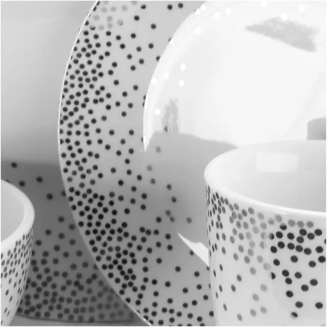Alt view image 4 of 5 - Gibson Platinum Dots 16 Piece Round Ceramic Dinnerware Set