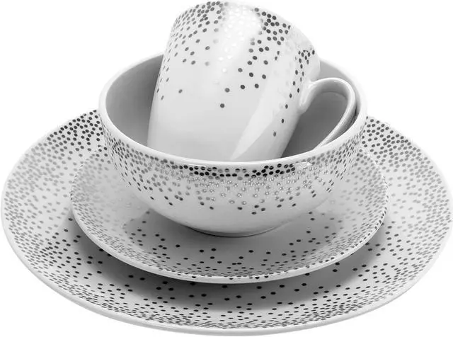 Alt view image 3 of 5 - Gibson Platinum Dots 16 Piece Round Ceramic Dinnerware Set